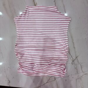 Striped Sleeveless Mock Neck Top in White and Red